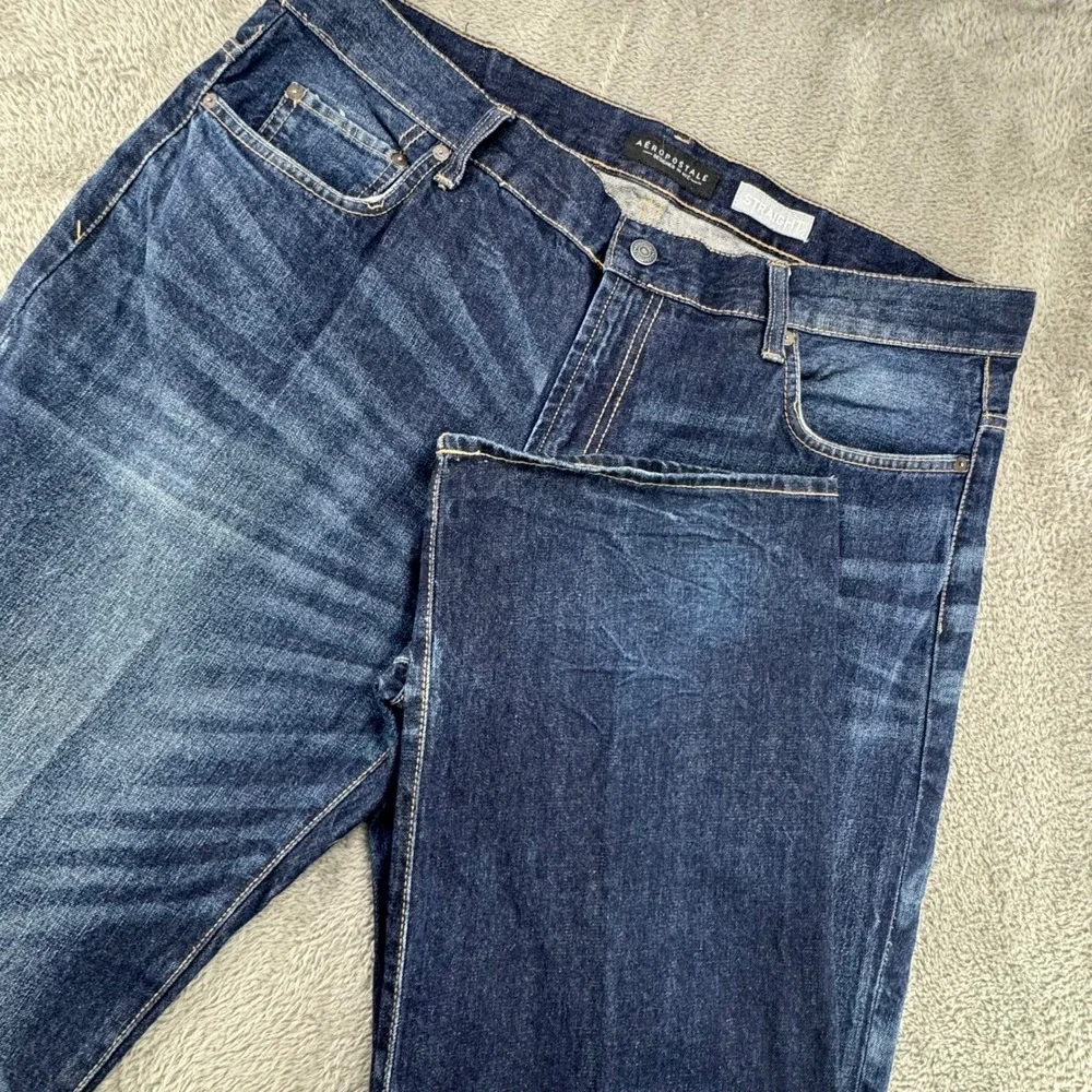 Aeropostale Straight Leg Jeans Mens 38x32 Dark Wash Blue Excellent 100% Cotton